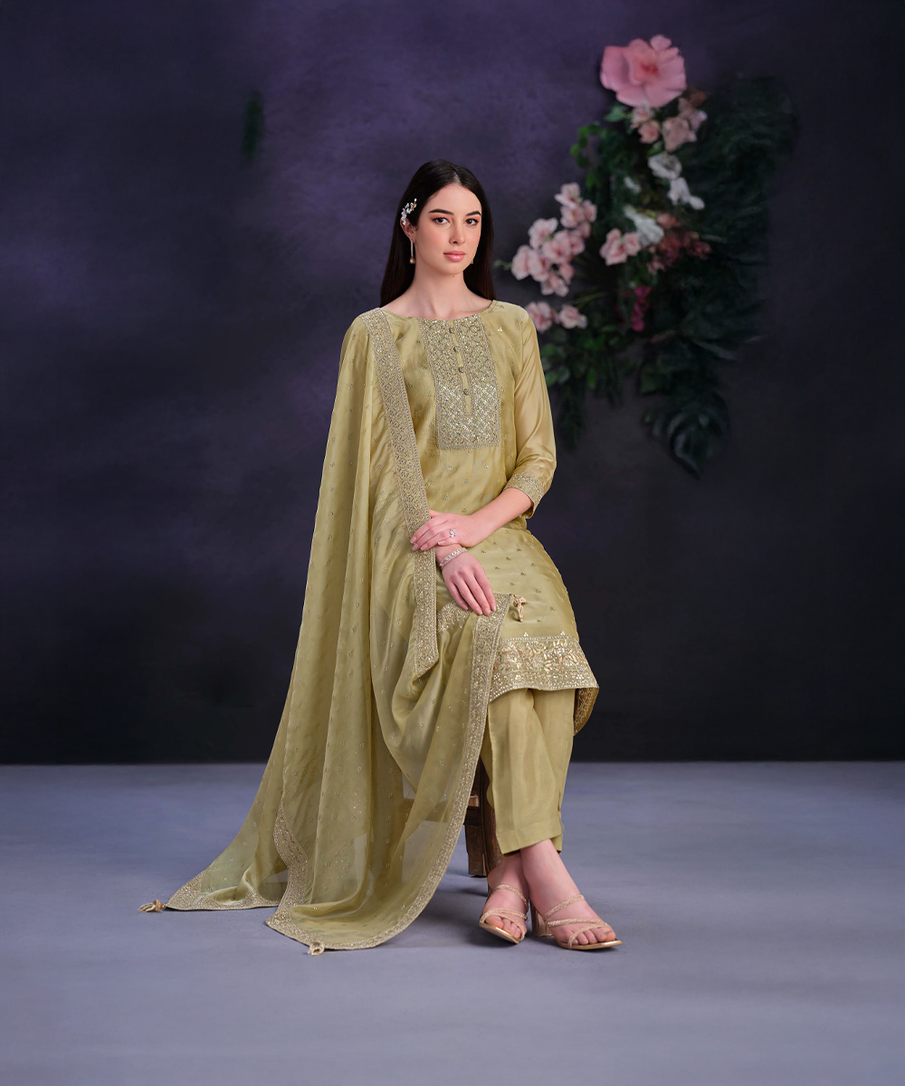 Organza green salwar kameez