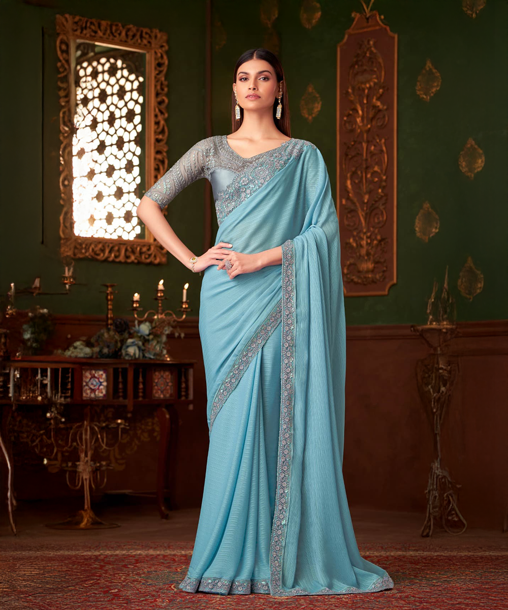 Hellblaues Saree — Hellblau — Sofort lieferbar