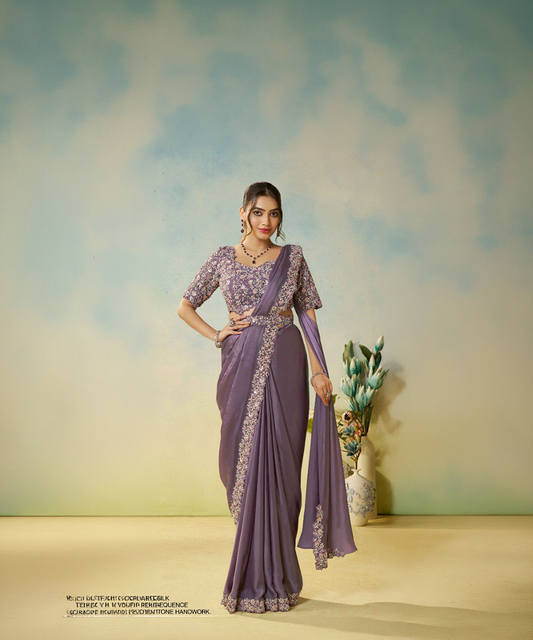 Mauve Mahotsav Odyssey Satin-Seide Designer Saree