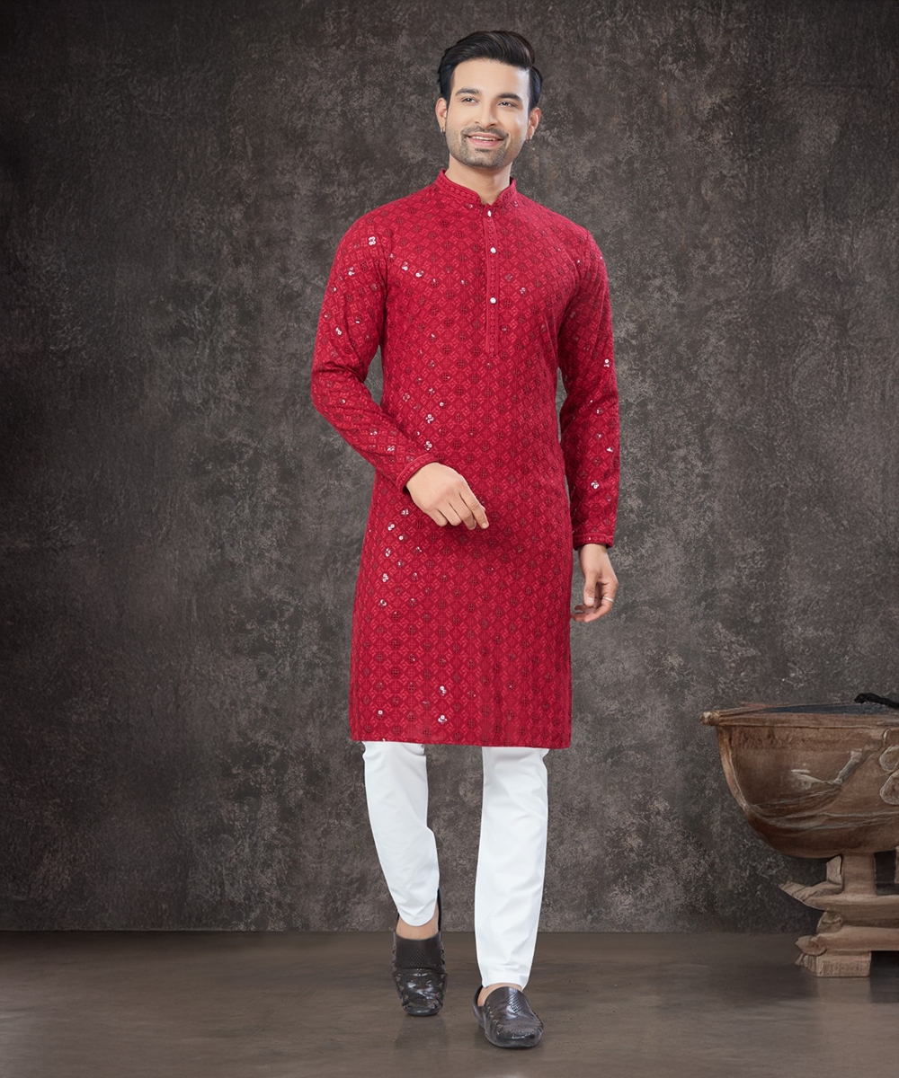Eleganter Kurta Pajama – Traditionelle Eleganz in Rot Desiwear