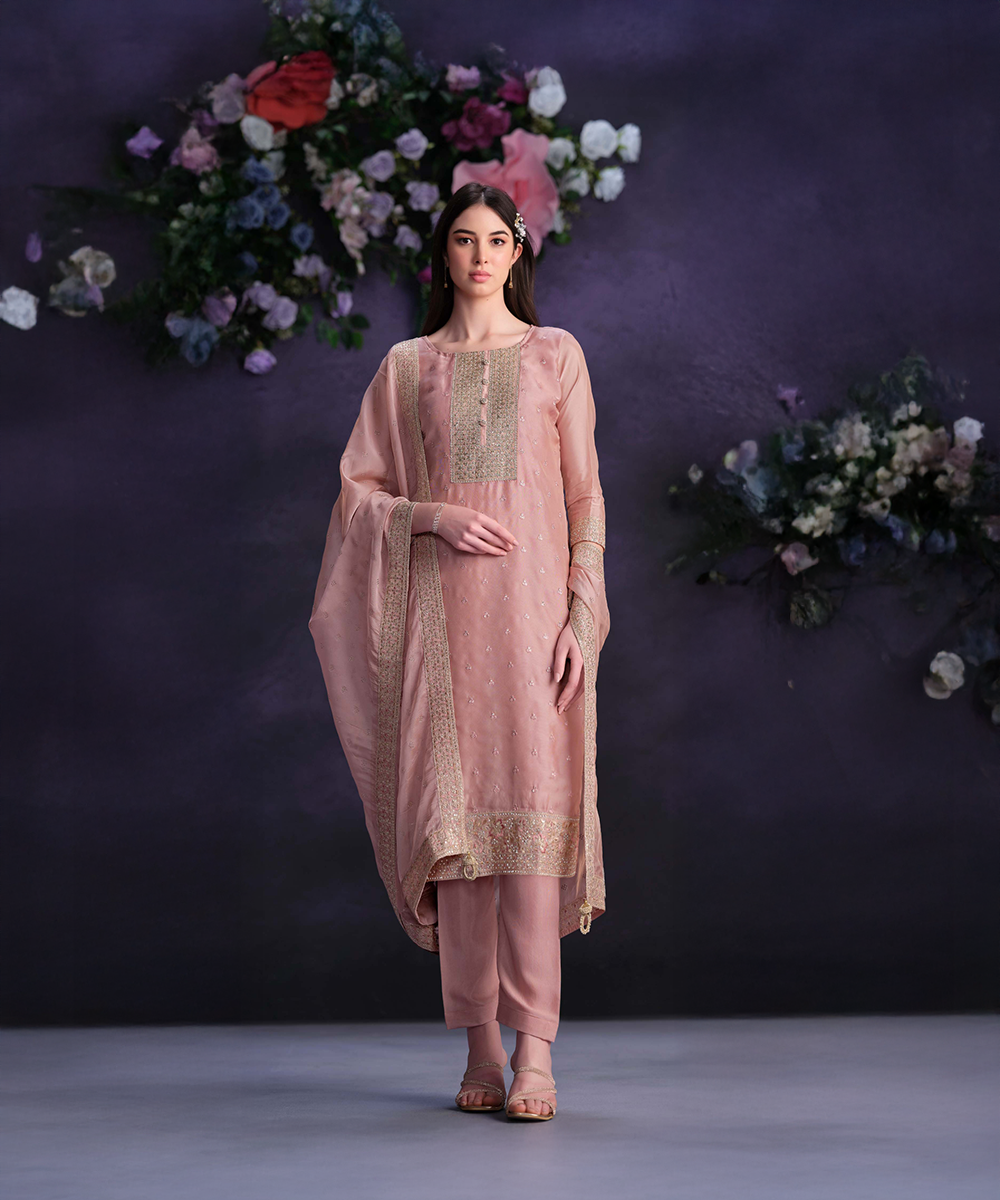 Organza Light Pink Salwar Kameez — Light Pink — Sofort lieferbar