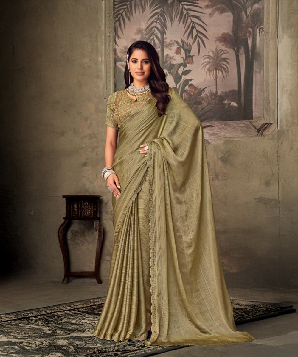 Oliven farbenes Ready to Wear Saree