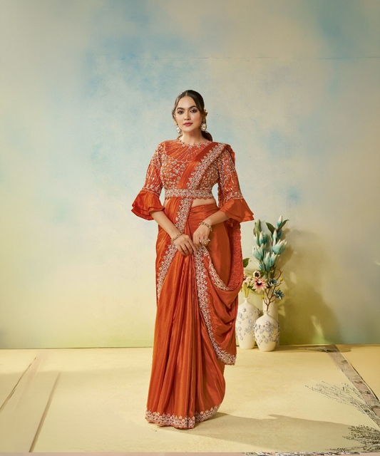 Oranger Mahotsav Odyssey Satin-Seide Designer Saree