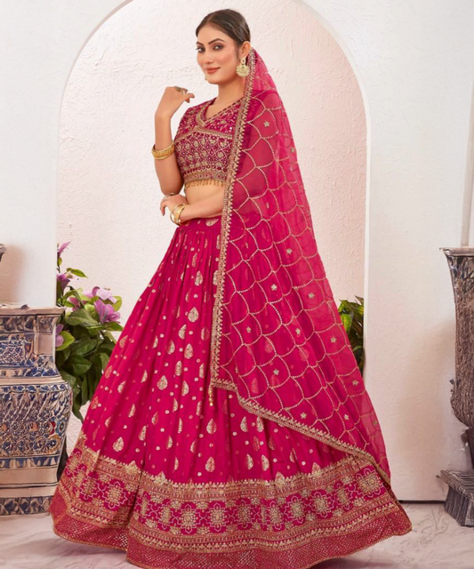 Pink jacquard lehenga