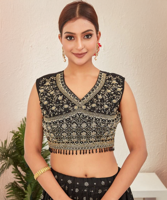 Black jacquard lehenga